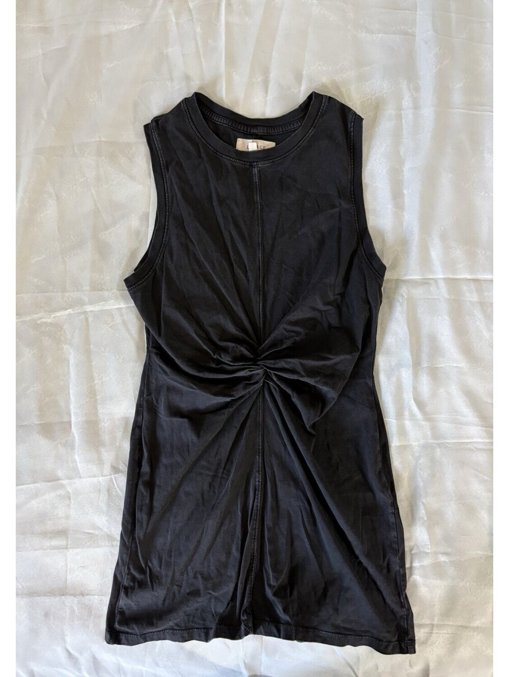 LSpace Black Sleeveless Twist-Front Knit Dress Solid Round Neck M